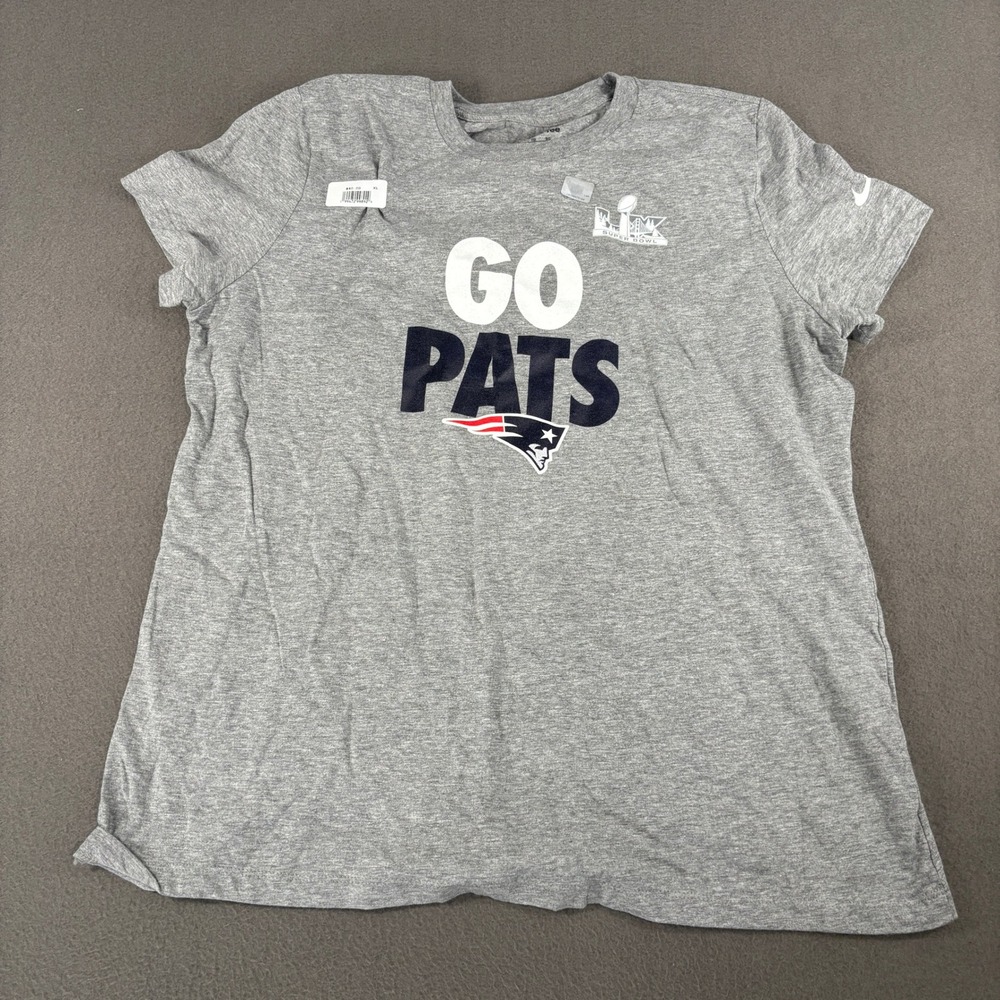 Nike New England Patriots Super Bowl LIII T-Shirt Womens XL Gray Go Pats Tee - Picture 1 of 7